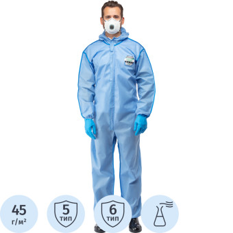 Комбинезон одноразовый с капюшоном Lakeland SafeGard 76 синий 45 г/кв.м  (размер 56-58, XXL, ESB428)
