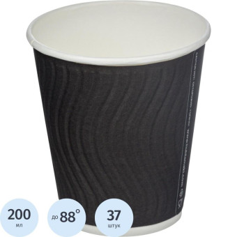 Стакан одноразовый бумажный 275/200 мл черный 37 штук в упаковке Сканди Пакк Стакан одноразовый бумажный 275/200 мл черный 37 штук в упаковке Сканди Пакк