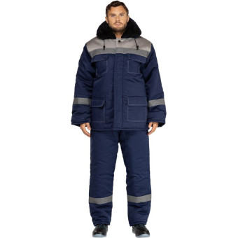 Костюм рабочий зимний мужской з35-КБР с СОП синий/серый (размер 68-70,  рост 182-188)