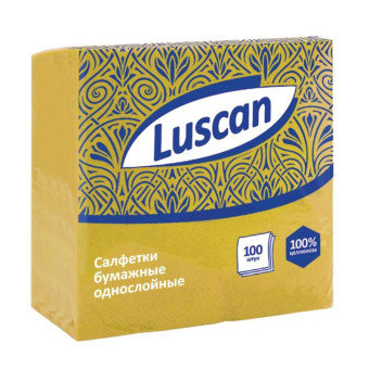 Салфетки бумажные Luscan 1-слойные 24х24 желтые 100 штук в упаковке