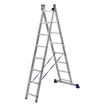 Лестница универсальная Алюмет алюминиевая двухсекционная 2x8 ступеней (5208)