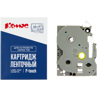 Картридж Комус TZE-344 для принтера этикеток Brother (18 мм х 8 м, цвет ленты черный, шрифт золотистый)