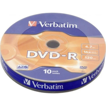 Диск DVD-R Verbatim 4.7 ГБ 16x bulk 43729 (10 штук в упаковке)