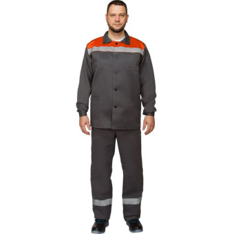 Костюм рабочий летний мужской л16-КБР с СОП серый/оранжевый (размер 48-50, рост 182-188 см)
