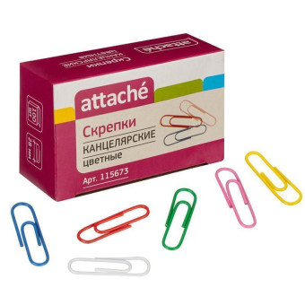 Скрепки канцелярские 28 мм Attache металлические с полимерным покрытием (100 штук в упаковке)