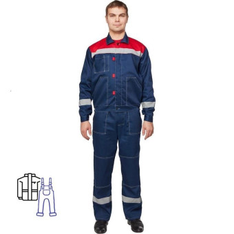 Костюм рабочий летний мужской л20-КПК с СОП синий/красный (размер 52-54, рост 158-164)
