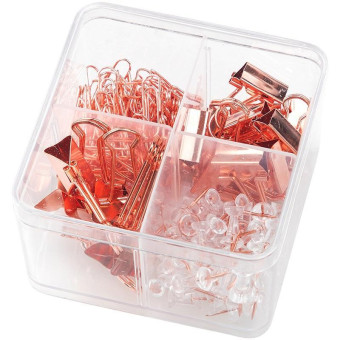 Набор канцелярский Deli 4 отделения (кнопки 20 мм, Скрепки канцелярские 29 мм, зажимы 18 мм/25 мм)