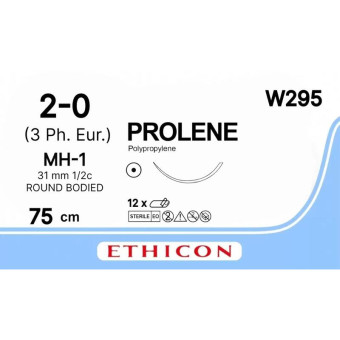Шовный материал Пролен 2/0 75 см колющая игла 31 мм 1/2 W295 (12 штук в упаковке)
