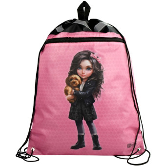 Мешок для сменной обуви Феникс+ Брюнетка с собачкой 360х480 мм розовый с  ручкой-петлёй, светоотражающими элементами, карман на молнии