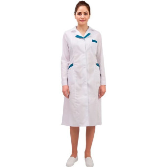 Халат медицинский женский м01-ХЛ белый/бирюзовый (размер 64-66, рост  158-164)