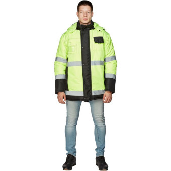 Куртка рабочая зимняя мужская 344-КУ с СОП черная/лимонная из ткани кошачий глаз (размер 48-50, рост 182-188)
