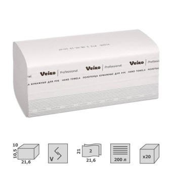 Полотенца бумажные листовые Veiro Professional F1 Comfort V-сложения 2-слойные 20 пачек по 200 листов (артикул производителя KV205)