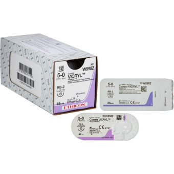 Шовный материал Викрил 5/0 45 см колющая игла 13 мм W9982 (12 штук в упаковке)