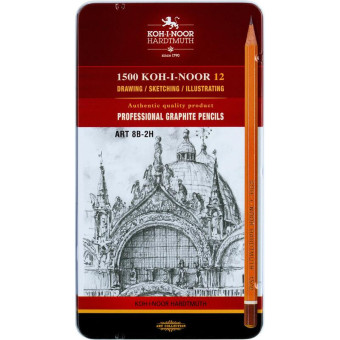 Набор чернографитных карандашей Koh-I-Noor 1502/II 8B-2H заточенные (12 штук в упаковке)