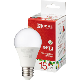 Фитолампа In Home LED-A60-ФИТО красно-синего спектра 15 Вт Е27