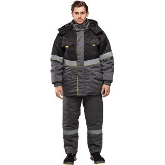 Куртка рабочая зимняя мужская з43-КУ с СОП серая/черная из ткани твил (размер 48-50, рост 182-188)