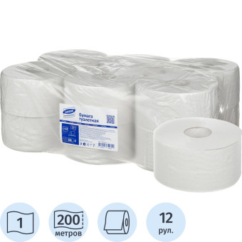Бумага туалетная в рулонах Luscan Professional 1-слойная 12 рулонов по 200 метров