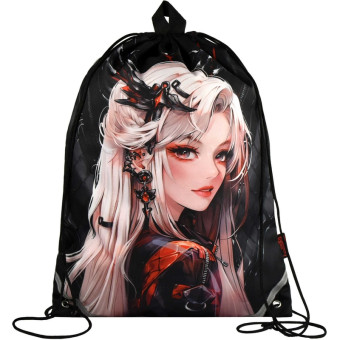 Мешок для сменной обуви Феникс+ Девушка панк 360х480 мм чёрный с  ручкой-петлёй, светоотражающими элементами