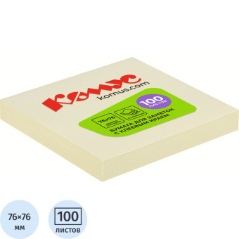 Стикеры Z-сложения Комус 76х76 мм пастельные желтые для диспенсера (1  блок на 100 листов)