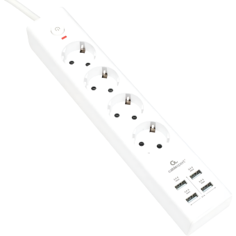 Сетевой фильтр Cablexpert Exnovo на 4 розетки 2 метра + 4 USB (EXN-4-U4-W-2)