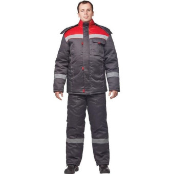 Костюм рабочий зимний мужской з31-КПК с СОП серый/красный (размер 44-46, рост 170-176)