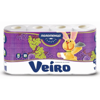 Полотенца бумажные Veiro Classic 2-слойные белые 4 рулона по 12.5 метров