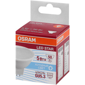 Лампа светодиодная Osram 5 Вт GU5.3 (MR, 4000 К, 400 Лм, 220 В, 4058075480490)