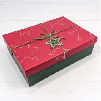 Набор коробок подарочных OMG-Gift Звезды красный/зеленый (29x21x9 см)