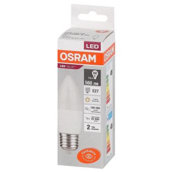 Лампа светодиодная Osram LED Value B свеча 7Вт E27 3000К 560Лм 220В 4058075579446