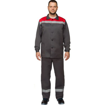 Костюм рабочий летний мужской л16-КБР с СОП серый/красный (размер 48-50, рост 158-164 см)