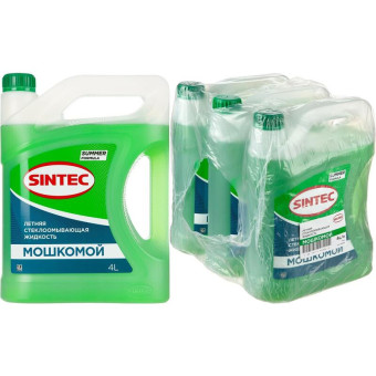Жидкость стеклоомывающая Sintec Мошкомой летняя 4 л канистра (3 штуки в  упаковке)