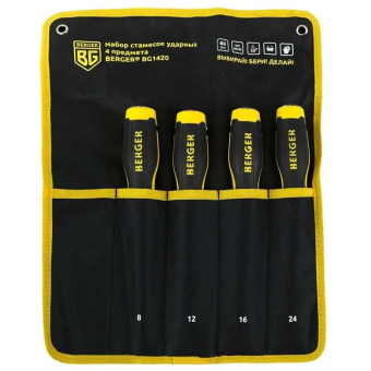 Набор стамесок для обработки древесины, 4 шт:8,12,16,24 мм, Berger (BG1420)
