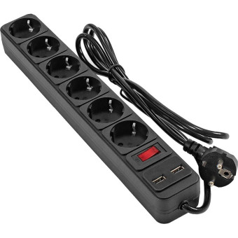 Сетевой фильтр ExeGate SP-6-USB-1.8B на 6 розеток + 2 USB 1.8 метра (EX295492RUS)