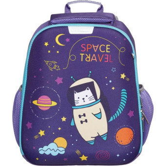 Ранец Комус Класс (№1 School) Кот-космонавт анатомический фиолетовый с  двумя отделениями