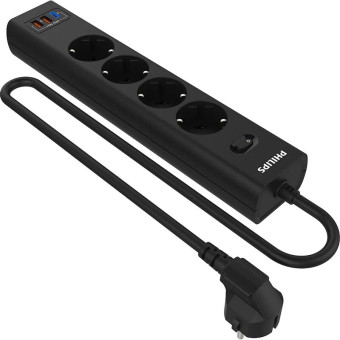 Сетевой фильтр Philips CHP4346BB/51 на 4 розетки 3 метра + 2 USB