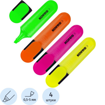 Набор текстовыделителей Kores (набор 4 цвета, толщина линии 0.5 - 5 мм,  36140.02)