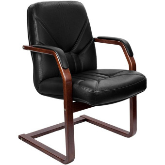 Конференц-кресло Multi-Office Verona С черное/темный орех (натуральная  кожа с компаньоном, дерево темный орех)