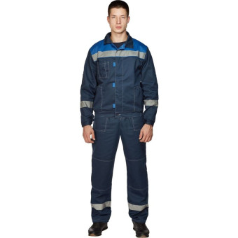 Костюм рабочий летний мужской л20-КБР с СОП синий/васильковый (размер 52-54, рост 182-188 см)