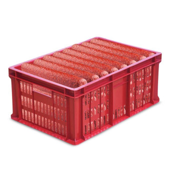 Ящик (лоток) колбасный из ПНД 600х400х250 мм красный перфорированный