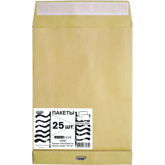 Пакет Extrapack B4 (250x353 мм) из крафт-бумаги 120 г/кв.м стрип (25 штук в упаковке)