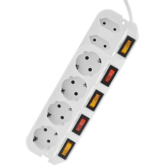 Удлинитель Most A10 6 розеток 5 м с заземлением и выключателем белый