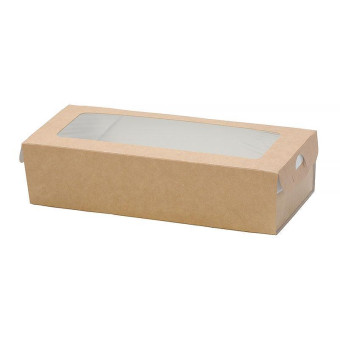 Бумажный контейнер DoEco Eco Case 500 для роллов, тортильи 500 мл коричневый (170х70х40 мм, 50 штук в упаковке)