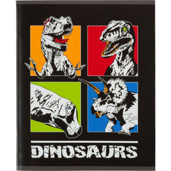 Тетрадь общая №1 School Dinosaurs А5 48 листов в клетку на скрепке  обложка с рисунком ВД-лак