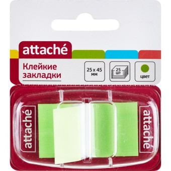 Клейкие закладки Attache пластиковые зеленые 25 листов 25х45 мм в диспенсере