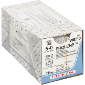 Шовный материал хирургический нерассасывающийся Ethicon 5/0 75 см  колющая игла 13 мм x 2 1/2 W8710 (12 штук в упаковке)