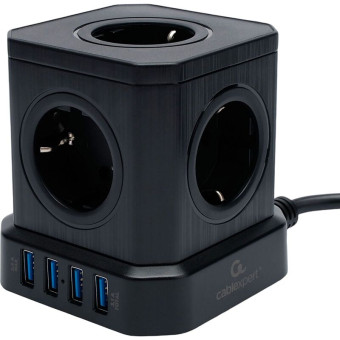 Сетевой фильтр Cablexpert Tower на 5 розеток 3 метра + 4 USB (TWR-5-U4-B-3)