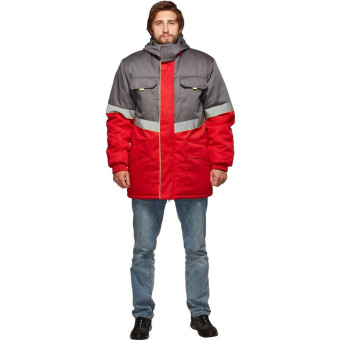 Куртка рабочая зимняя мужская з43-КУ с СОП серая/красная из ткани твил (размер 48-50, рост 170-176)