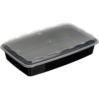 Одноразовый пластиковый контейнер Аэроснаб для вторых блюд 1300 мл черный (100 штук в упаковке)