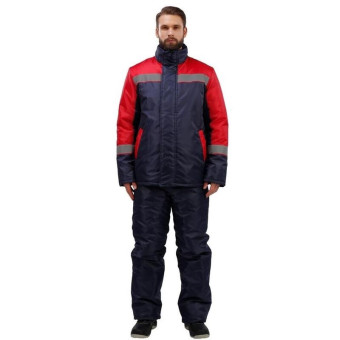 Куртка рабочая зимняя мужская з38-КУ с СОП темно-синяя/красная из ткани оксфорд (размер 52-54, рост 170-176)
