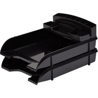 Лоток горизонтальный для бумаг Attache пластиковый черный (2 штуки в упаковке + органайзер на 10 отделений)